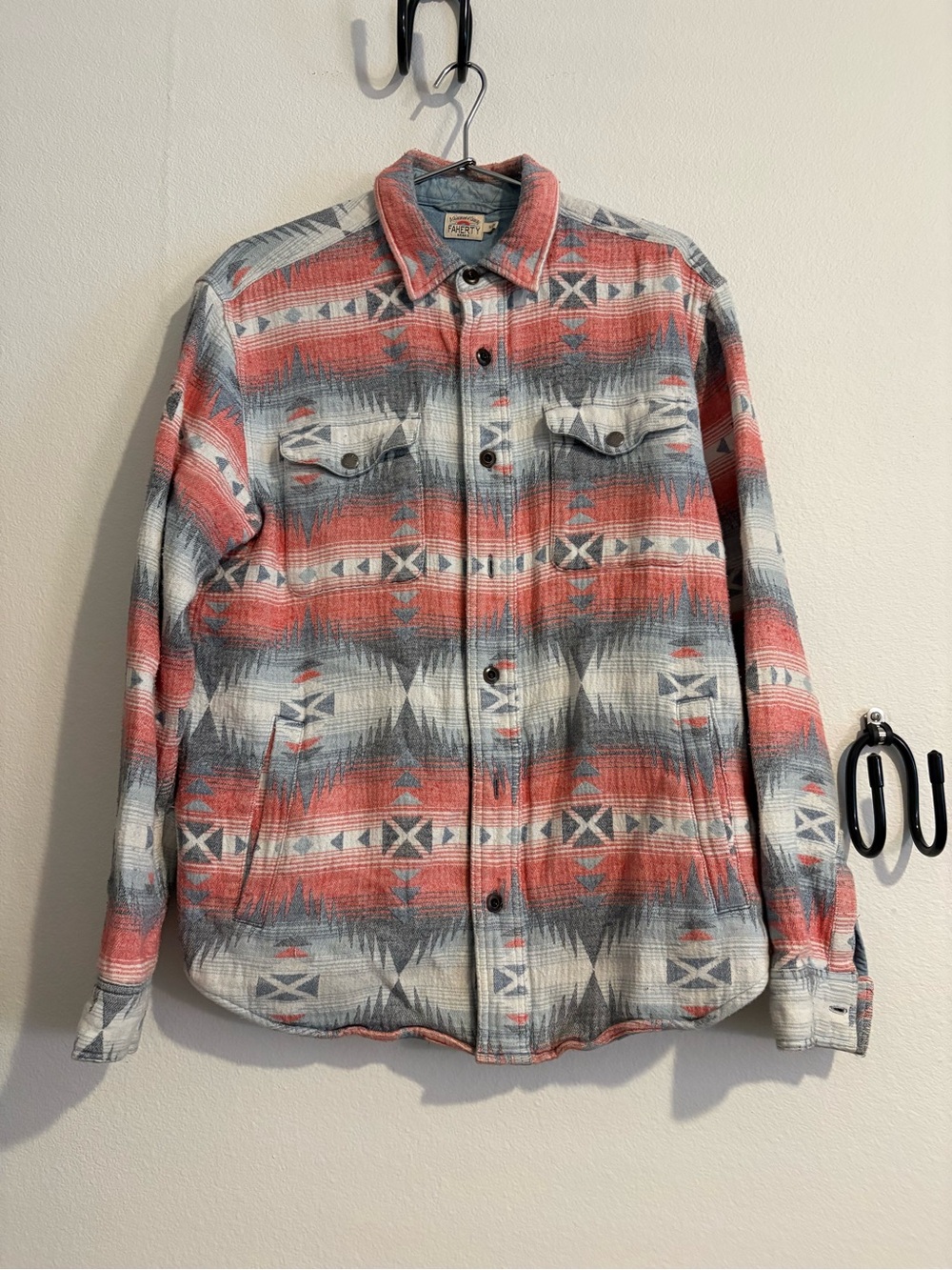 Faherty Red and Gray Southwestern Pattern Button-Down Shirt